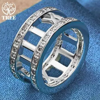 Кольцо из стерлингового серебра 925 пробы с римскими цифрами и цирконием AAA 7#