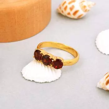 Кольцо из стерлингового серебра 925 пробы с натуральным красным гранатом и тройным камнем, размер 8 США, подарочное кольцо 8 US