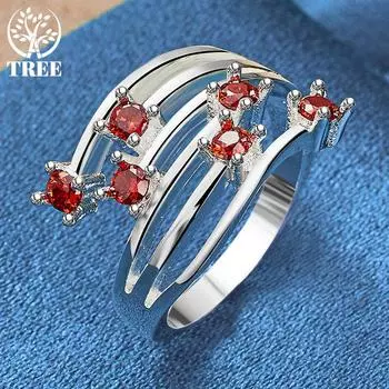 Кольцо из стерлингового серебра 925 пробы с красным цирконом AAA, подарок, модные свадебные украшения 7#
