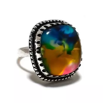 Кольцо из стерлингового серебра 925 пробы с натуральным стеклянным драгоценным камнем ручной работы, размер 7 p3a07