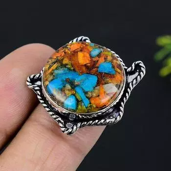 Кольцо из стерлингового серебра 925 пробы с натуральным драгоценным камнем колючей устрицы, размер 6 L5Y98 ручной работы