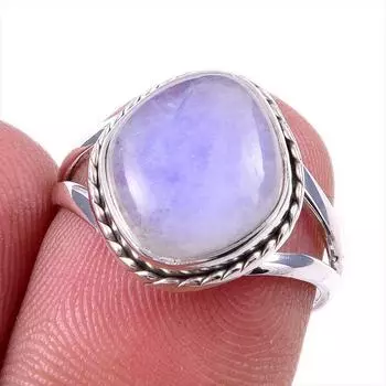Кольцо из стерлингового серебра 925 пробы с натуральным радужным лунным камнем, размер 6 P4c31