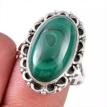 Кольцо из стерлингового серебра 925 пробы с натуральным малахитом, размер 10 A5w72