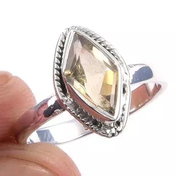 Кольцо из стерлингового серебра 925 пробы с натуральным цитрином ручной работы, размер 6 h7F84