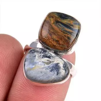 Кольцо из стерлингового серебра 925 пробы с натуральным драгоценным камнем Питерсит, размер 5,5 K4o50