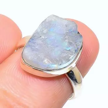 Кольцо из стерлингового серебра 925 пробы с натуральным радужным лунным камнем, размер 6,5 I9O31
