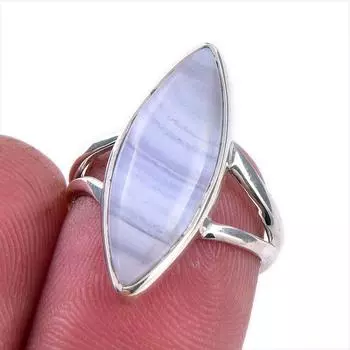 Кольцо из стерлингового серебра 925 пробы с натуральным синим кружевным агатом, размер 5,5 c0K73