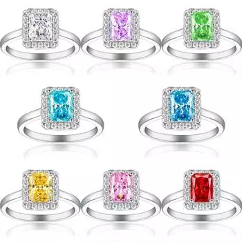 Кольцо из стерлингового серебра 925 пробы, женское, ручной работы, инкрустированное фейерверком, огранка «ледяной цветок», классическое квадратное бриллиантовое многоцветное кольцо-сокровище 2 карата US Size 5 #