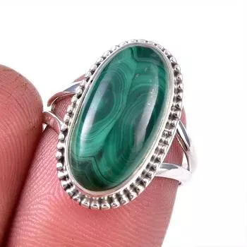 Кольцо из стерлингового серебра 925 пробы с натуральным малахитом, размер 7 n0d13