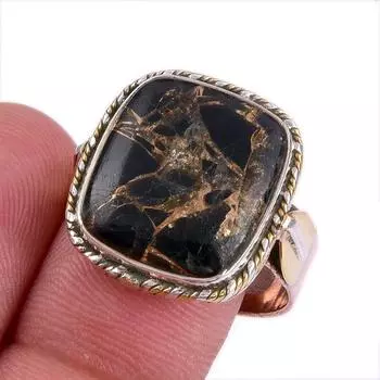 Кольцо из стерлингового серебра 925 пробы с натуральным медным бирюзовым камнем, двухцветное кольцо, размер 10 i4K99