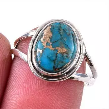 Кольцо из стерлингового серебра 925 пробы с натуральным синим медным бирюзовым камнем S.7 q3K62
