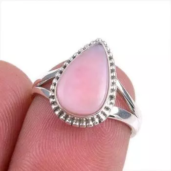 Кольцо из стерлингового серебра 925 пробы с натуральным розовым опалом, размер 6 q8O48