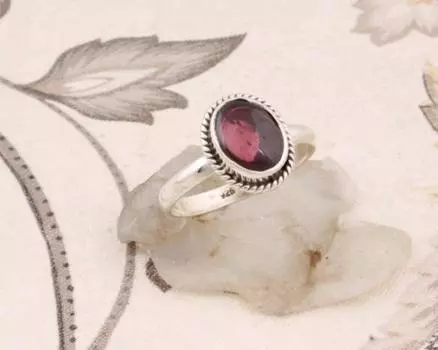 Кольцо из стерлингового серебра 925 пробы с красным гранатом, кольцо из цельного камня, эффектное кольцо с драгоценным камнем, свадебное кольцо, подарок на Рождество, прибл. 2,8 г 5