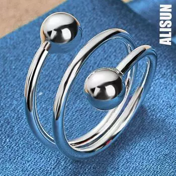 Кольцо из стерлингового серебра 925 пробы с двойным гладким шариком 8 мм, модные свадебные украшения Adjustable