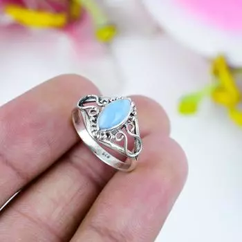 Кольцо из стерлингового серебра 925 пробы с натуральным ларимаром, размер 6,5 A2u55