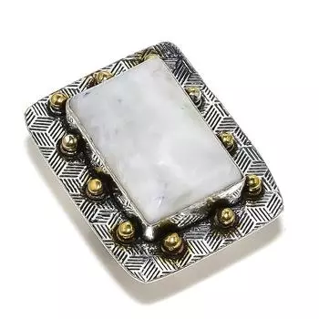 Кольцо из стерлингового серебра 925 пробы с натуральным радужным лунным камнем, двухцветное кольцо S.6.5 s7o34