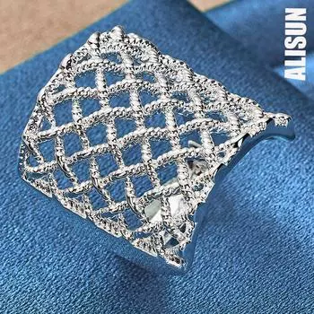 Кольцо из стерлингового серебра 925 пробы с квадратной сеткой, модные свадебные украшения 6#