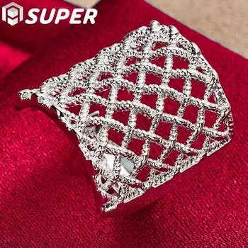 Кольцо из стерлингового серебра 925 пробы с квадратной сеткой, модные свадебные украшения 6#