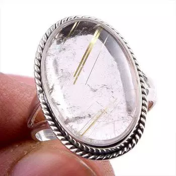 Кольцо из стерлингового серебра 925 пробы с натуральным золотым рутилом S.7 w3F63