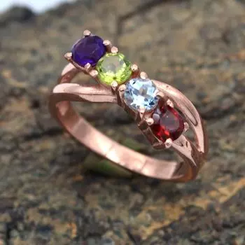 Кольцо из стерлингового серебра 925 пробы с покрытием из розового золота с натуральным красным ганетом-(0,92 карата) Голубой топаз (0,92 карата) Аметист (0,92 карата) и Перидот (0,92 карата) Драгоценный камень 6.5