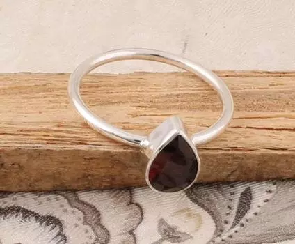 Кольцо из стерлингового серебра 925 пробы с красным гранатом, кольцо из цельного камня, эффектное кольцо с драгоценным камнем, свадебное кольцо, подарок на Рождество, прибл. 3,1 г 5
