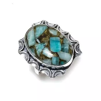 Кольцо из стерлингового серебра 925 пробы с натуральным медным амазонитом ручной работы, размер 9 p1b96