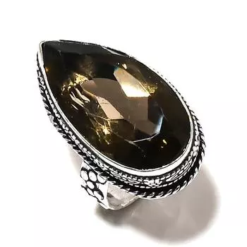 Кольцо из стерлингового серебра 925 пробы с натуральным дымчатым топазом ручной работы, размер 7 U0b90