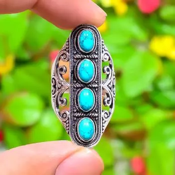 Кольцо из стерлингового серебра 925 пробы с натуральным бирюзовым камнем Santa Rosa, размер 10 I4c36