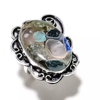 Кольцо из стерлингового серебра 925 пробы с натуральным драгоценным камнем колючей устрицы, размер 8 c9O64 ручной работы