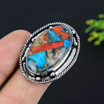 Кольцо из стерлингового серебра 925 пробы с натуральным драгоценным камнем колючей устрицы, размер 8 d8N90 ручной работы