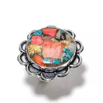 Кольцо из стерлингового серебра 925 пробы с натуральным драгоценным камнем колючей устрицы, размер 8 Q5u42 ручной работы