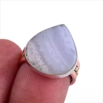 Кольцо из стерлингового серебра 925 пробы с натуральным синим кружевным агатом, двухцветный камень, размер 6 M3a46