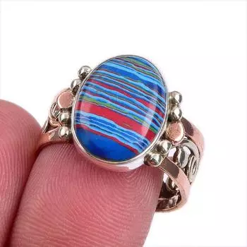 Кольцо из стерлингового серебра 925 пробы с натуральным радужным драгоценным камнем из кварцевого кремния, двухцветное кольцо, размер 9 k6o93