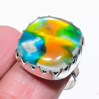 Кольцо из стерлингового серебра 925 пробы с натуральным стеклянным драгоценным камнем ручной работы, размер 7 Q2l02
