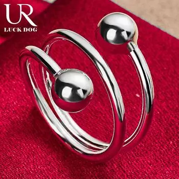 Кольцо из стерлингового серебра 925 пробы с двойным гладким шариком 8 мм, модные свадебные украшения Opening