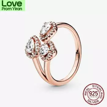 Кольцо из стерлингового серебра 925 пробы с геометрическим узором, паве из искусственного камня, розовое золото, элегантные роскошные женские кольца для вечеринки, банкета, подарка, ювелирного изделия 9 розового золота