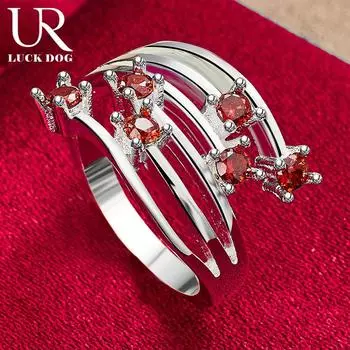 Кольцо из стерлингового серебра 925 пробы с красным цирконом AAA, подарок, модные свадебные украшения 7#