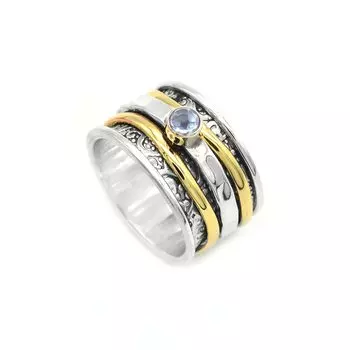 Кольцо из стерлингового серебра 925 пробы Кольцо из твердого камня Натуральный голубой топаз Драгоценный камень 6,5 г 5