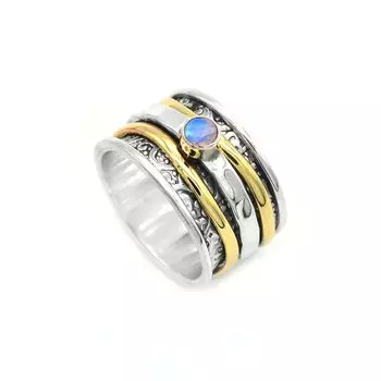 Кольцо из стерлингового серебра 925 пробы, кольцо из цельного камня, натуральный лунный камень, 6,5 г 5