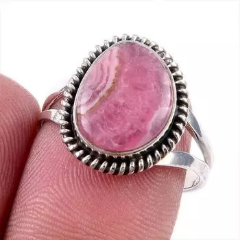 Кольцо из стерлингового серебра 925 пробы с натуральным родохрозитом S.8 L5A47
