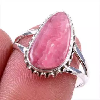 Кольцо из стерлингового серебра 925 пробы с натуральным родохрозитом S.8 W3I16
