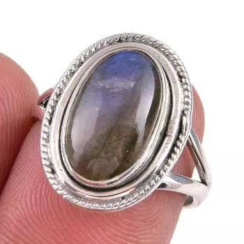 Кольцо из стерлингового серебра 925 пробы с натуральным лабрадоритом S.6.5 u8c33