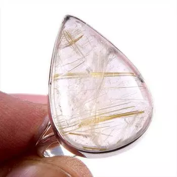 Кольцо из стерлингового серебра 925 пробы с натуральным золотым рутилом S.9 b8f35