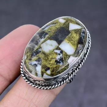 Кольцо из стерлингового серебра 925 пробы с натуральным драгоценным камнем зебровой яшмы ручной работы, размер 8 C6o21