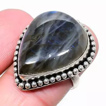 Кольцо из стерлингового серебра 925 пробы с драгоценным камнем лабрадорит, размер 8 u6A09 8 чёрный