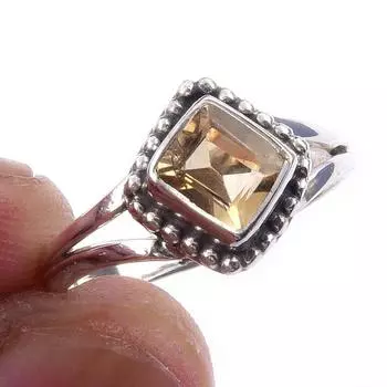 Кольцо из стерлингового серебра 925 пробы с натуральным цитрином, размер 6, b9y70
