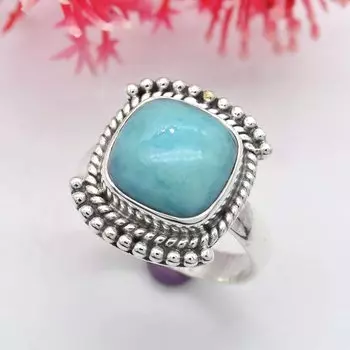 Кольцо из стерлингового серебра 925 пробы с твердым голубым камнем, натуральный ларимар-(8,46 карата) Драгоценный камень 5