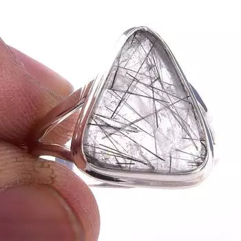 Кольцо из стерлингового серебра 925 пробы с натуральным черным рутилом ручной работы S.9 m1G21