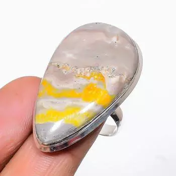 Кольцо из стерлингового серебра 925 пробы с натуральным драгоценным камнем шмельная яшма ручной работы, размер 8 r5Z19