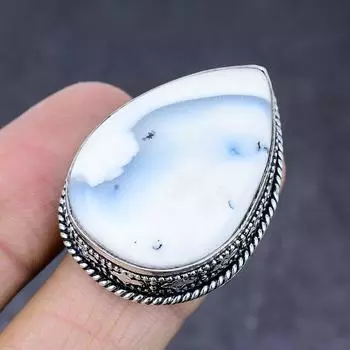 Кольцо из стерлингового серебра 925 пробы с натуральным дендритовым опалом ручной работы, размер 8,5 n4d14